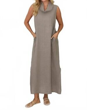 NEW MILIO MILANO linen high cowl maxi dress in mocha